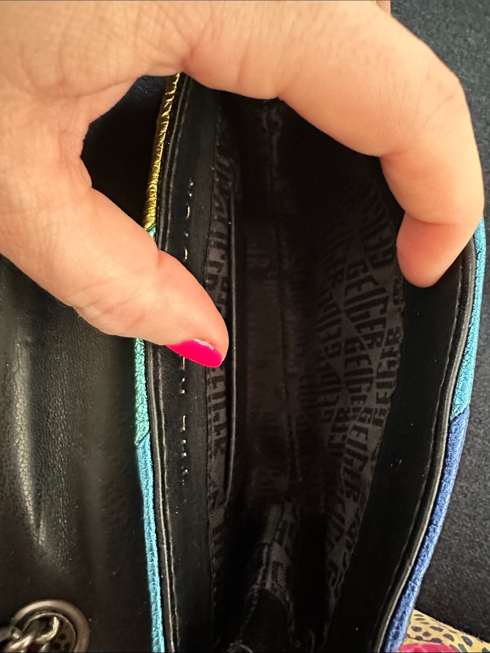 KURT GEIGER LONDON Mini Kensington Leather Crossbody - Rainbow Chevron - Picture 12 of 12